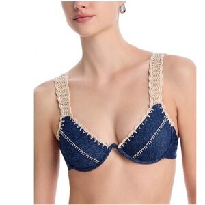 Capittana Alessia Denim Bikini Top Blue Crochet Underwire Sweetheart XS NWT